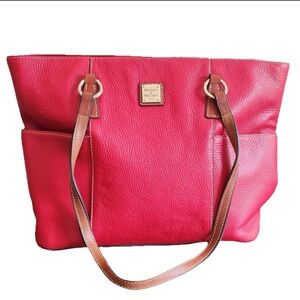 Dooney & Bourke Red Tote with Brown Straps